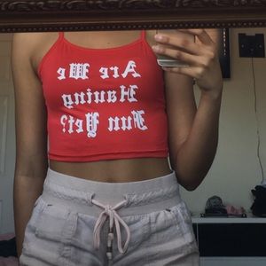 “are we having fun yet” Red Crop Top
